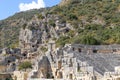 Rock-cut tombs and ancient theater in Myra. Demre, Turkey