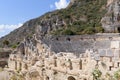 Rock-cut tombs and ancient theater in Myra. Demre, Turkey