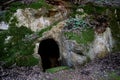 Rock-cut tombs in the Etruscan necropolis of Populonia, Italy