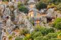 Rock-cut tombs of Lycian necropolis of ancient city of Myra in Demre, Antalya province in Turkey Royalty Free Stock Photo