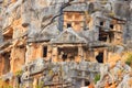 Rock-cut tombs of Lycian necropolis of ancient city of Myra in Demre, Antalya province in Turkey Royalty Free Stock Photo