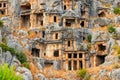 Rock-cut tombs of Lycian necropolis of ancient city of Myra in Demre, Antalya province in Turkey Royalty Free Stock Photo