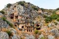 Rock-cut tombs of Lycian necropolis of ancient city of Myra in Demre, Antalya province in Turkey Royalty Free Stock Photo