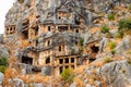 Rock-cut tombs of Lycian necropolis of ancient city of Myra in Demre, Antalya province in Turkey Royalty Free Stock Photo