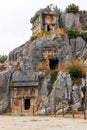 Rock-cut tombs of Lycian necropolis of ancient city of Myra in Demre, Antalya province in Turkey Royalty Free Stock Photo