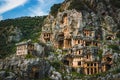 The rock cut tombs in Myra Ancient City. Lycian Tombs. Demre, Antalya, Turkey Royalty Free Stock Photo