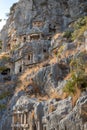 Rock-cut tombs Ruins in Lycia region, Demre, Antalya, Turkey Royalty Free Stock Photo