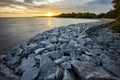 Rock dam protect coastal erosion in bangpoo thailand Royalty Free Stock Photo