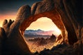 Rock desert at sunset, mountain landscape in summer, generative AI Royalty Free Stock Photo