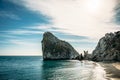 Rock Diva on beach, beautiful black sea shore landscape with mountain cliff, main nature landmark in Crimean Simeiz