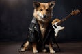 rock dog with guitar and leather jacket, ready to perform on stage Royalty Free Stock Photo