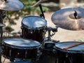 Rock drum supported on the lawn of the garden