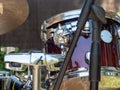 Rock drum supported on the lawn of the garden