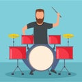 Rock drummer icon, flat style