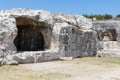 Rock dwellings at Archaeological Park Neapolis at Syracusa, Sicily Royalty Free Stock Photo