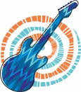 rock electric guitar in blues with sound waves over impact spiral band festival merchandise promotion logo