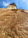 Rock face with climbing rope anchors in Smith Rock State Park Oregon