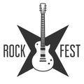 Rock fest badge/Label with electric guitar. Heavy metal hardcore music festival