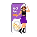 Rock fest cartoon smartphone vector app screen Royalty Free Stock Photo
