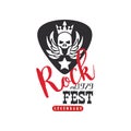 Rock fest legendary logo, est. 1979, emblem for Rock festival, guitar party or musical performance vector Illustration
