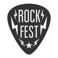 Rock fest logo band badge. Guitar pick. Mediator with lightning bolts