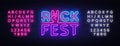 Rock Fest logo in neon style. Rock Festival neon night sign, design template vector illustration for Rock Festival Royalty Free Stock Photo