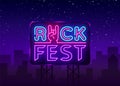 Rock Fest logo in neon style. Rock Festival neon night sign, design template vector illustration for Rock Festival Royalty Free Stock Photo