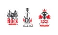 Rock Fest Music Festival Logo Templates Set, Legendary Heavy Rock Retro Badges Red and Black Vector Illustration Royalty Free Stock Photo