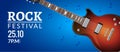 Rock festival flyer event design template with guitar. Rock banner brochure invitation