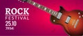 Rock festival flyer event design template with guitar. Rock banner brochure invitation