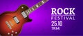 Rock festival flyer event design template with guitar. Rock banner brochure invitation