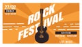 Rock festival, musical performance, guitar, advertisement invitation flyer, vector illustration. Live, play music