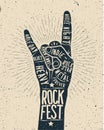 Rock Festival poster. Rock and roll hand sign.