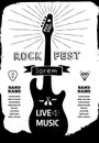 Rock festival poster. Vector black - white illustration