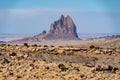 Shiprock sacred rock formation in the Four Corners region of the New Mexico Desert. Sunny clear day