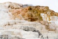 Rock formation of different coloration in mammoth springs Yellowstone national park Royalty Free Stock Photo