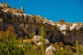 Rock formation at the end of the Zemi valley between Gereme and Uchisar. Goreme region, Cappadocia, Anatolia, Turkey Royalty Free Stock Photo