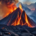 a rock formation with flames