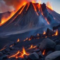 a rock formation with flames