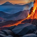 a rock formation with flames