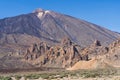 Rock formation in front of majestic volcano Teide Tenerife, Canary Islands Royalty Free Stock Photo