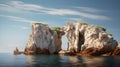 Rock formation in the middle of the ocean. Small island made of rocks.