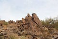 Jagged rocks and vegetation on the Piestewa Summit Trail in the mountains of Phoenix, Arizona