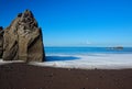 Black sand beach Praia Formosa on Portuguese island of Madeira