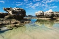 Rock formation with reflections in the sea at Peterborough beach, Victoria, Australia Royalty Free Stock Photo