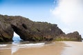 Rock formation in San Antolin beach, Spain Royalty Free Stock Photo