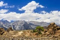 Rock formation with a tree, Alabama Hills, Sierra Nevada Royalty Free Stock Photo