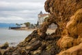 Rock formations on the beach in Loutra Edipsou, Evia, Greece Royalty Free Stock Photo