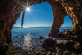 Rock formations on the beach in Loutra Edipsou, Evia, Greece Royalty Free Stock Photo