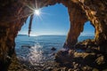 Rock formations on the beach in Loutra Edipsou, Evia, Greece